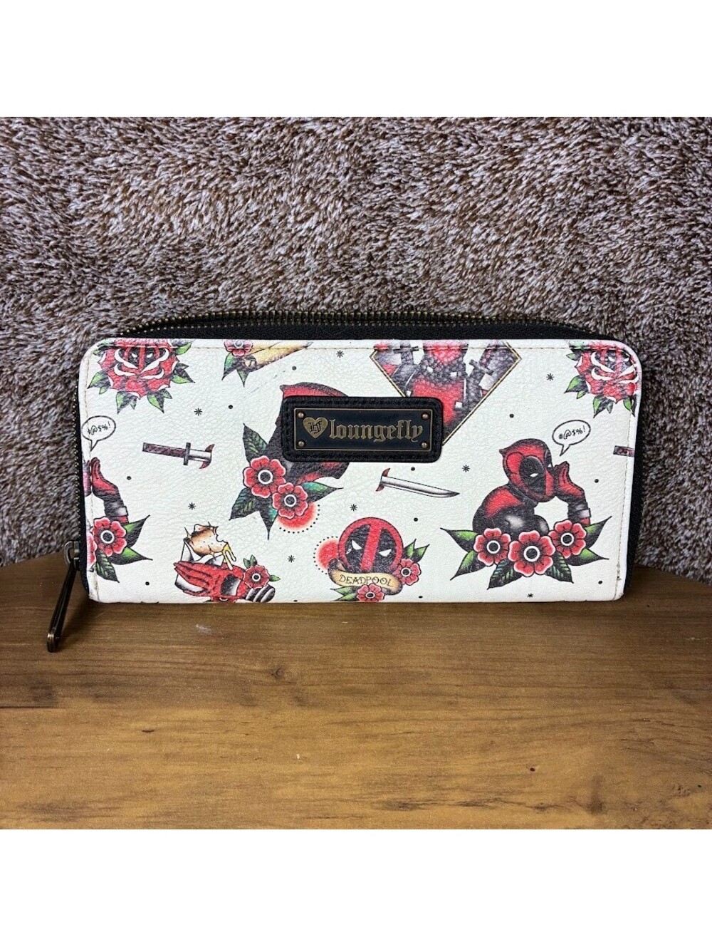 Loungefly Marvel Deadpool Tattoo Wallet (Broken Zipper)